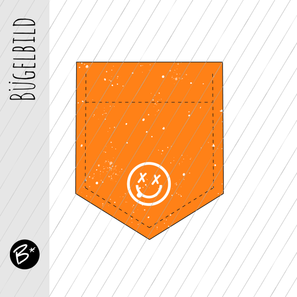 Bügelbild - " Tasche - SMILIE  ORANGE  " - Höhe 9 cm